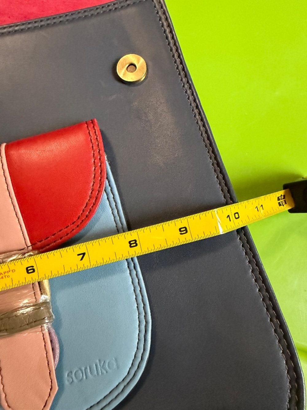 Well made, genuine leather color block backpack, made by Soruka, - Picture 3 of 14